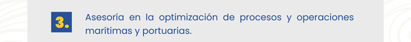 Asesoría en la optimización de procesos y operaciones marítimas y portuarias.